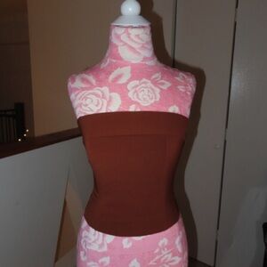 With Jean Strapless Tube Crop Top in Brown